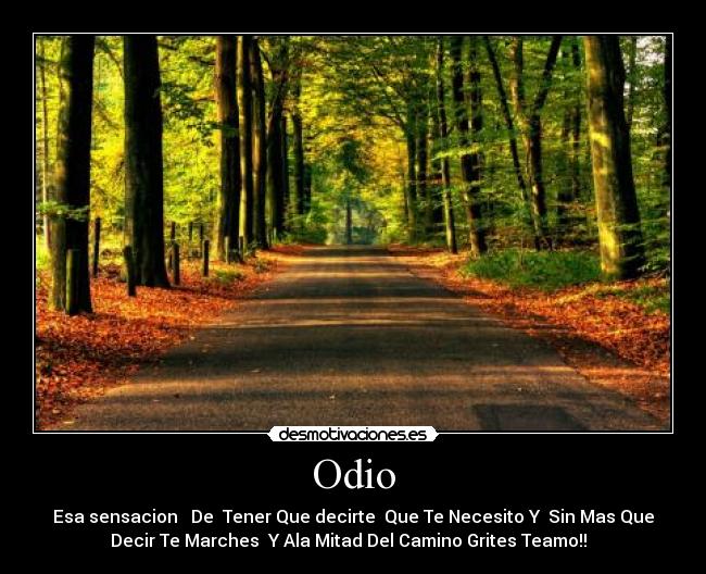 Odio - Esa sensacion   De  Tener Que decirte  Que Te Necesito Y  Sin Mas Que
Decir Te Marches  Y Ala Mitad Del Camino Grites Teamo!!  