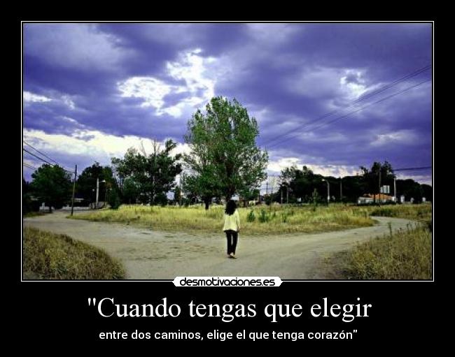 carteles cuando tengas que elegir entre dos caminos elige que tenga corazon desmotivaciones