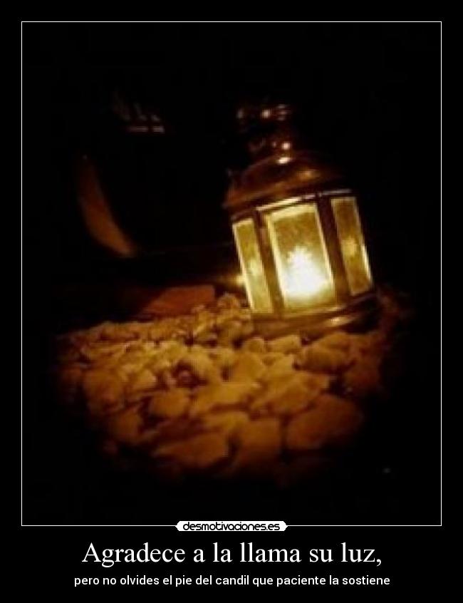 Agradece a la llama su luz, -