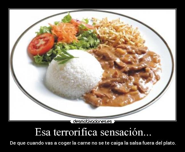 Esa terrorifica sensación... - De que cuando vas a coger la carne no se te caiga la salsa fuera del plato.