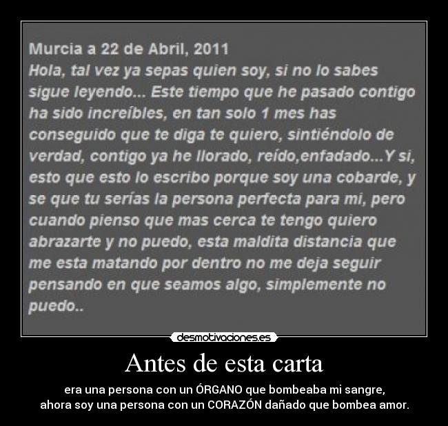 Antes de esta carta -