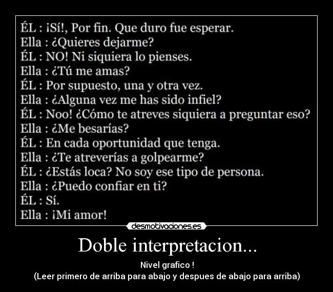 Doble interpretacion... - Nivel grafico !
(Leer primero de arriba para abajo y despues de abajo para arriba)