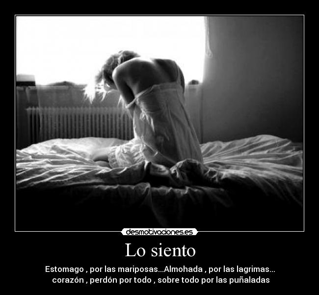 Lo siento - Estomago , por las mariposas...Almohada , por las lagrimas...
 corazón , perdón por todo , sobre todo por las puñaladas