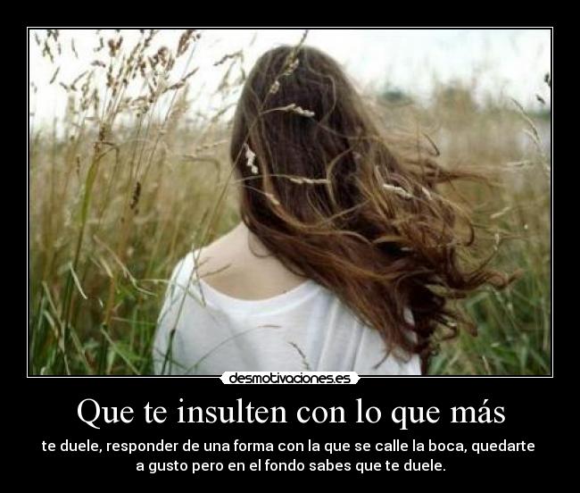 Que te insulten con lo que más - te duele, responder de una forma con la que se calle la boca, quedarte 
a gusto pero en el fondo sabes que te duele.