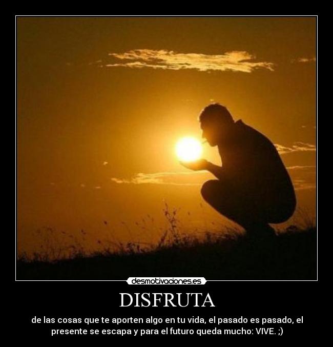 DISFRUTA - de las cosas que te aporten algo en tu vida, el pasado es pasado, el
presente se escapa y para el futuro queda mucho: VIVE. ;)