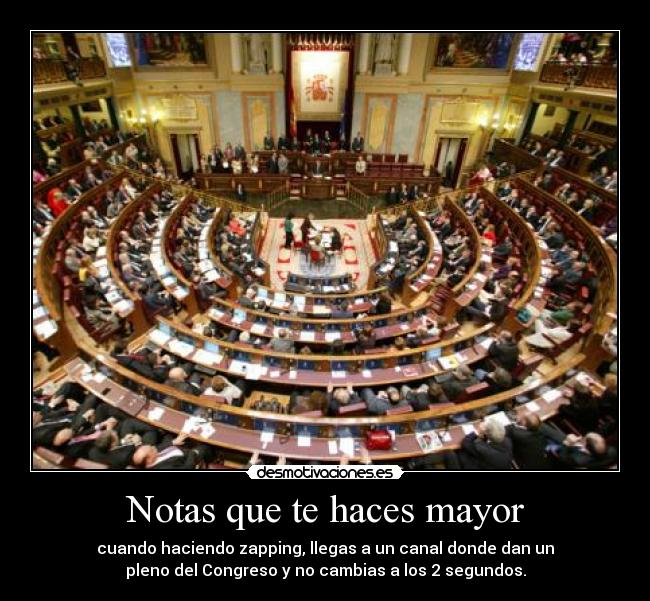 Notas que te haces mayor - cuando haciendo zapping, llegas a un canal donde dan un
pleno del Congreso y no cambias a los 2 segundos.