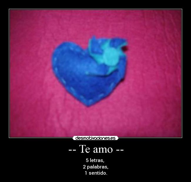 -- Te amo -- - 5 letras,
2 palabras,
1 sentido.