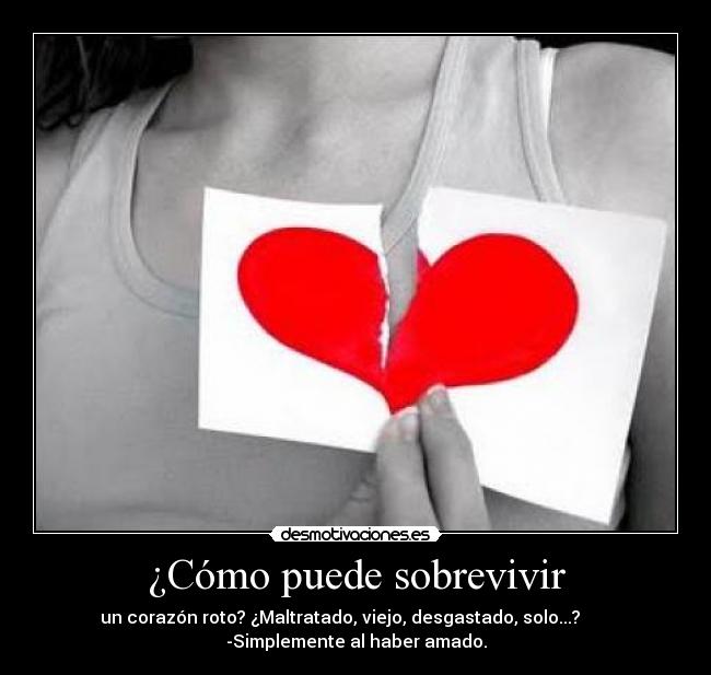 ¿Cómo puede sobrevivir - un corazón roto? ¿Maltratado, viejo, desgastado, solo...?       
-Simplemente al haber amado.