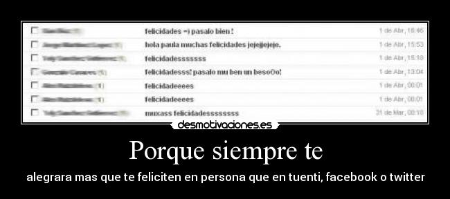 Porque siempre te - alegrara mas que te feliciten en persona que en tuenti, facebook o twitter