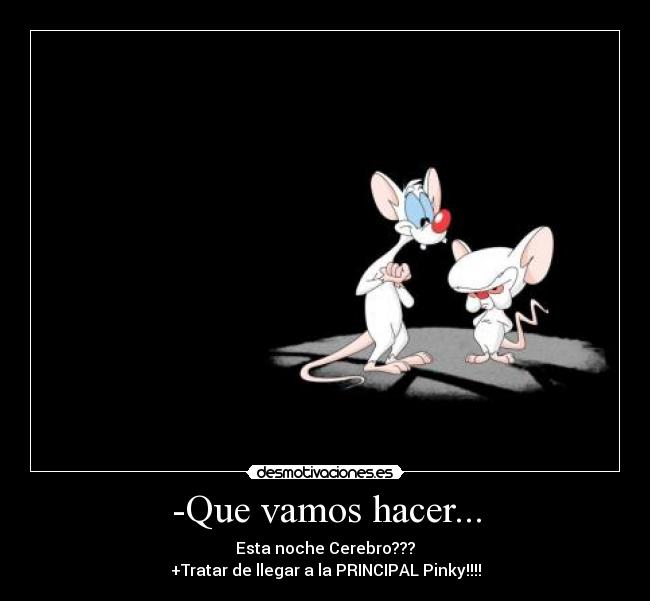 -Que vamos hacer... - Esta noche Cerebro???
+Tratar de llegar a la PRINCIPAL Pinky!!!!