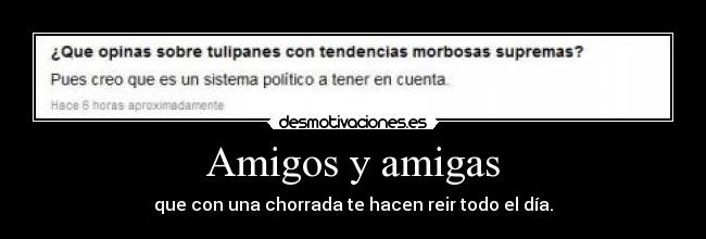 Amigos y amigas - que con una chorrada te hacen reir todo el día.