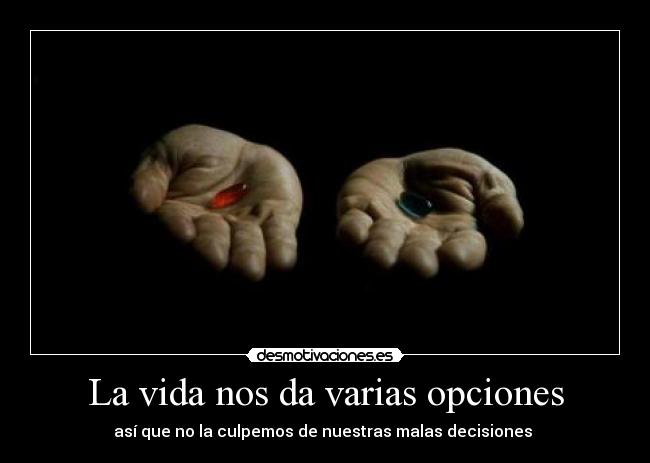 La vida nos da varias opciones - así que no la culpemos de nuestras malas decisiones 