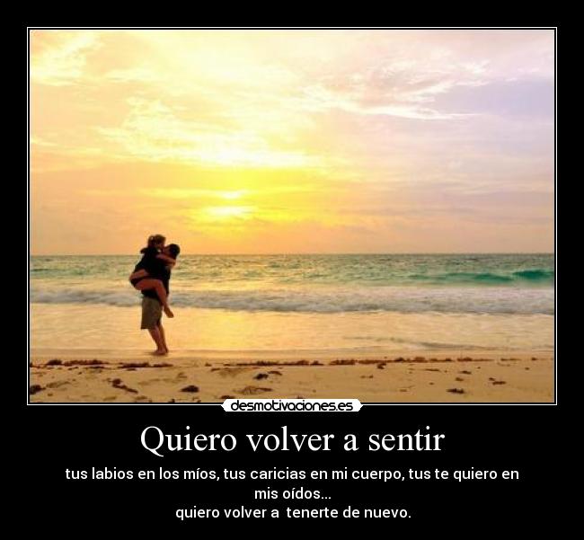 Quiero volver a sentir - tus labios en los míos, tus caricias en mi cuerpo, tus te quiero en mis oídos...
quiero volver a tenerte de nuevo.