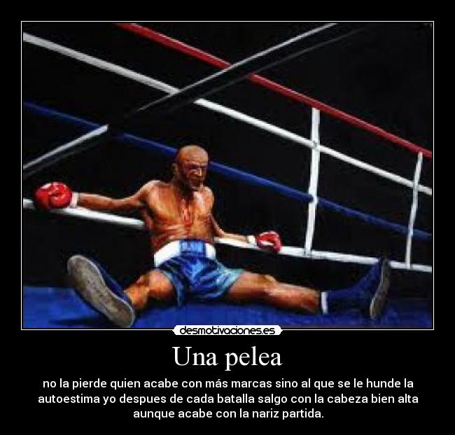 Una pelea - no la pierde quien acabe con más marcas sino al que se le hunde la
autoestima yo despues de cada batalla salgo con la cabeza bien alta
aunque acabe con la nariz partida.