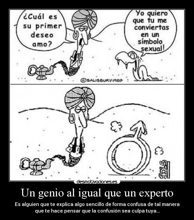 Un genio al igual que un experto - Es alguien que te explica algo sencillo de forma confusa de tal manera
que te hace pensar que la confusión sea culpa tuya...