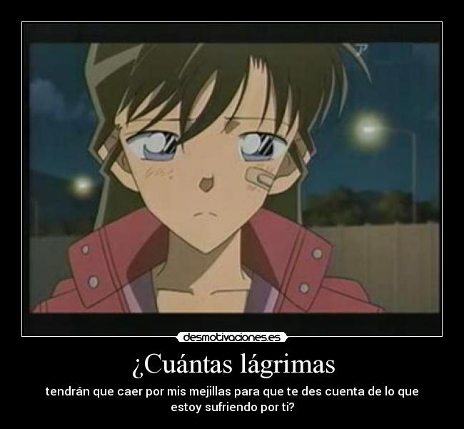 ¿Cuántas lágrimas - tendrán que caer por mis mejillas para que te des cuenta de lo que
estoy sufriendo por ti?