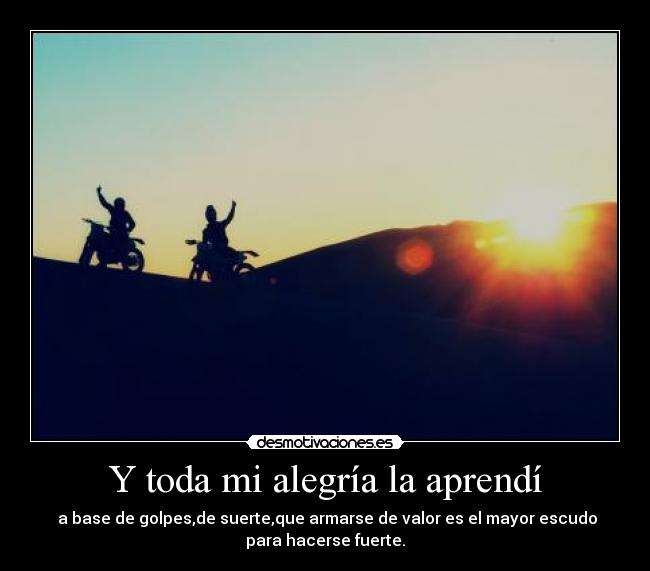 Y toda mi alegría la aprendí - a base de golpes,de suerte,que armarse de valor es el mayor escudo
para hacerse fuerte.