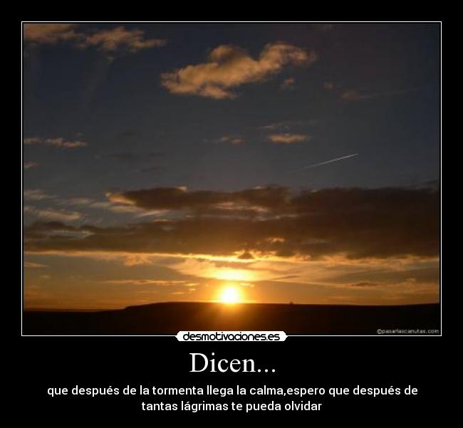 Dicen... - que después de la tormenta llega la calma,espero que después de
tantas lágrimas te pueda olvidar