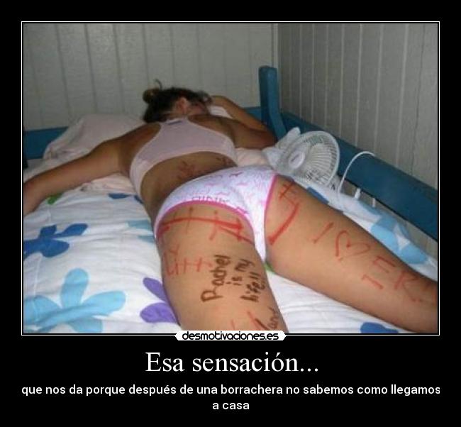 Esa sensación... - que nos da porque después de una borrachera no sabemos como llegamos a casa