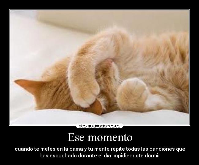 Ese momento - cuando te metes en la cama y tu mente repite todas las canciones que
has escuchado durante el día impidiéndote dormir