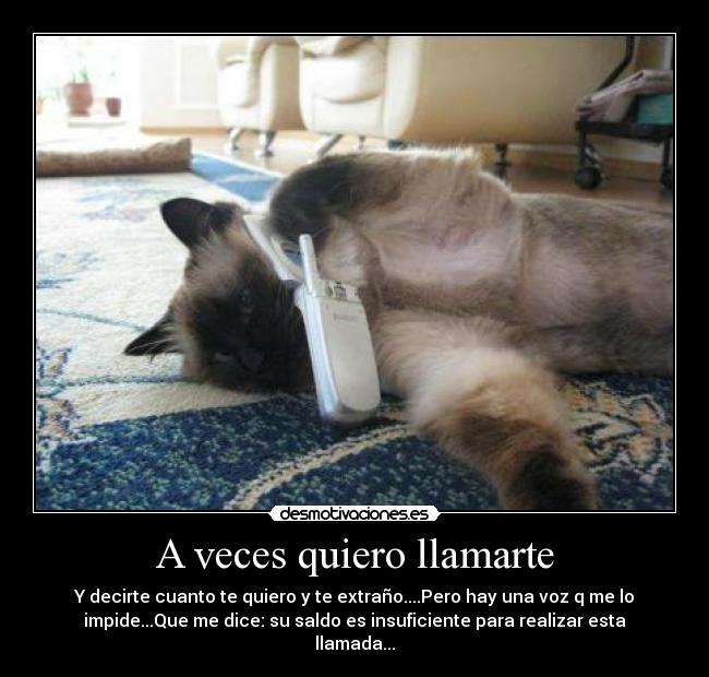 A veces quiero llamarte - Y decirte cuanto te quiero y te extraño....Pero hay una voz q me lo
impide...Que me dice: su saldo es insuficiente para realizar esta
llamada...