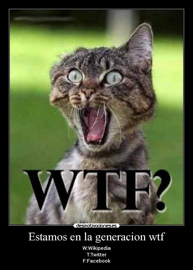 Estamos en la generacion wtf - W:Wikipedia
T:Twitter
F:Facebook