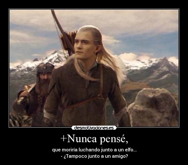 +Nunca pensé, - que moriría luchando junto a un elfo...
- ¿Tampoco junto a un amigo?