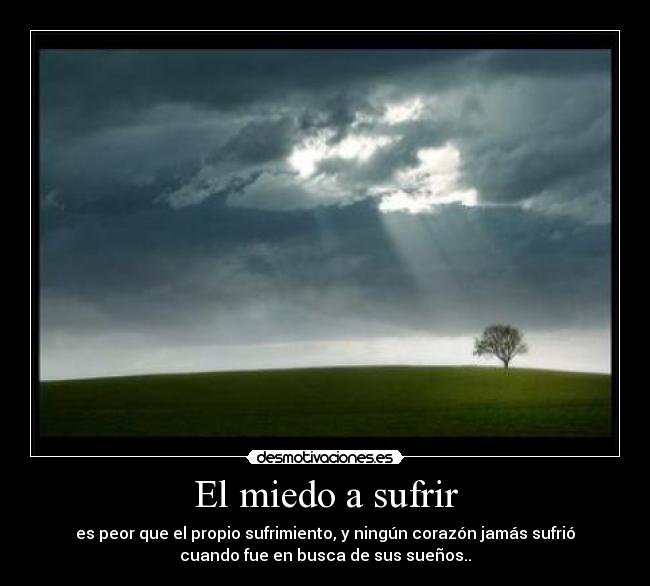 El miedo a sufrir - es peor que el propio sufrimiento, y ningún corazón jamás sufrió
cuando fue en busca de sus sueños..