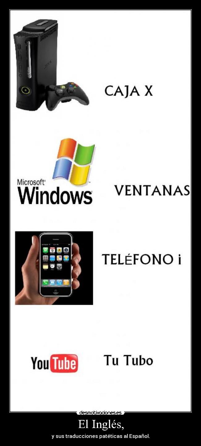 El Inglés, - y sus traducciones patéticas al Español.