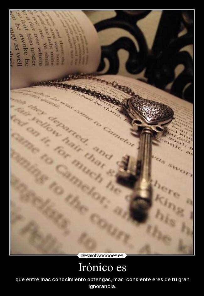 Irónico es - que entre mas conocimiento obtengas, mas consiente eres de tu gran ignorancia.