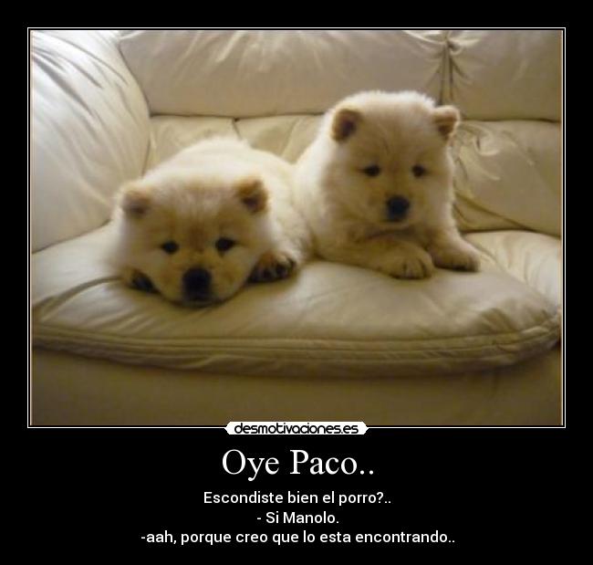 Oye Paco.. - Escondiste bien el porro?..
- Si Manolo.
-aah, porque creo que lo esta encontrando..