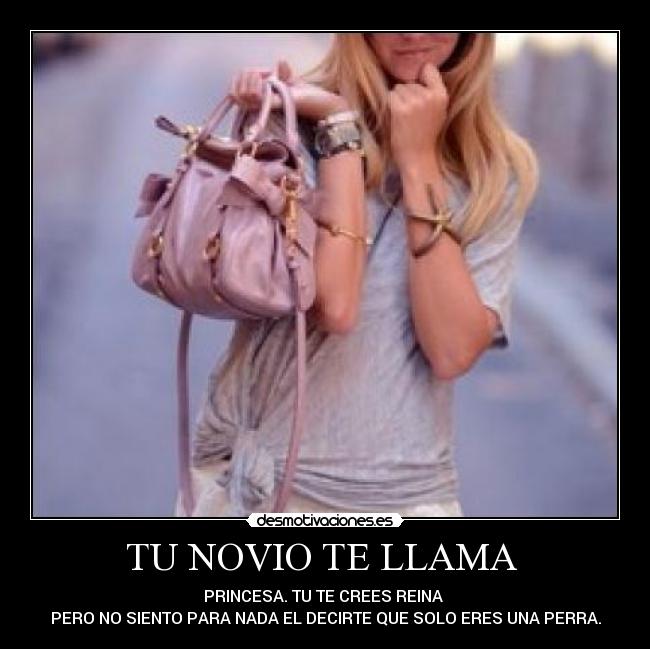TU NOVIO TE LLAMA  - PRINCESA. TU TE CREES REINA 
PERO NO SIENTO PARA NADA EL DECIRTE QUE SOLO ERES UNA PERRA.