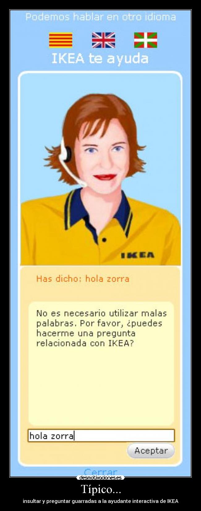 Típico... - insultar y preguntar guarradas a la ayudante interactiva de IKEA
