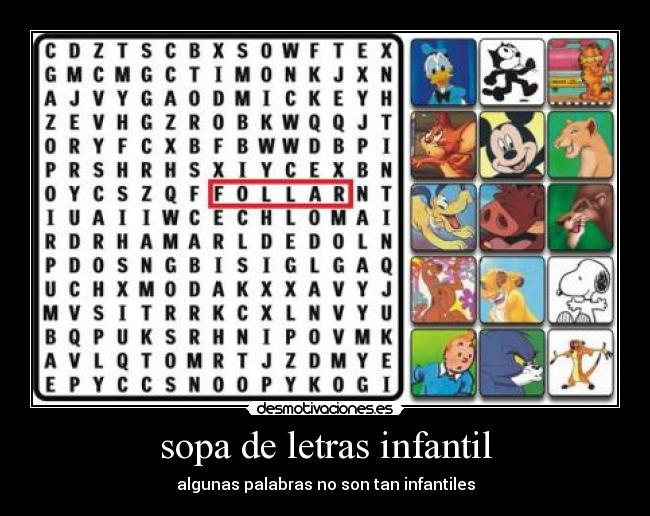 sopa de letras infantil - algunas palabras no son tan infantiles