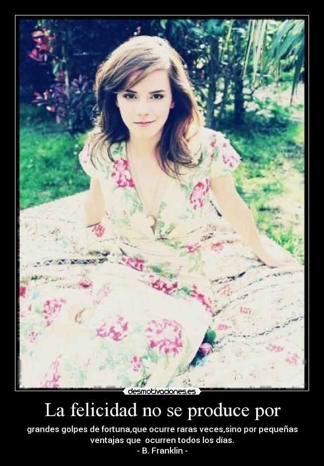 La felicidad no se produce por - grandes golpes de fortuna,que ocurre raras veces,sino por pequeñas
ventajas que ocurren todos los días.
- B. Franklin -
