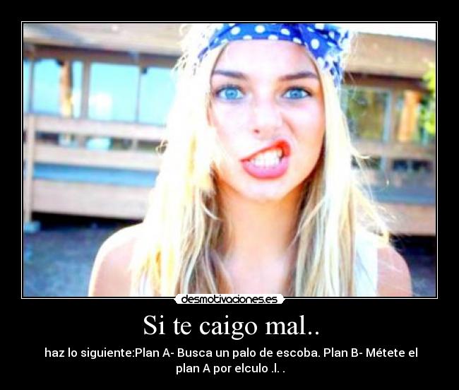 Si te caigo mal.. -  haz lo siguiente:Plan A- Busca un palo de escoba. Plan B- Métete el
plan A por elculo .l. .