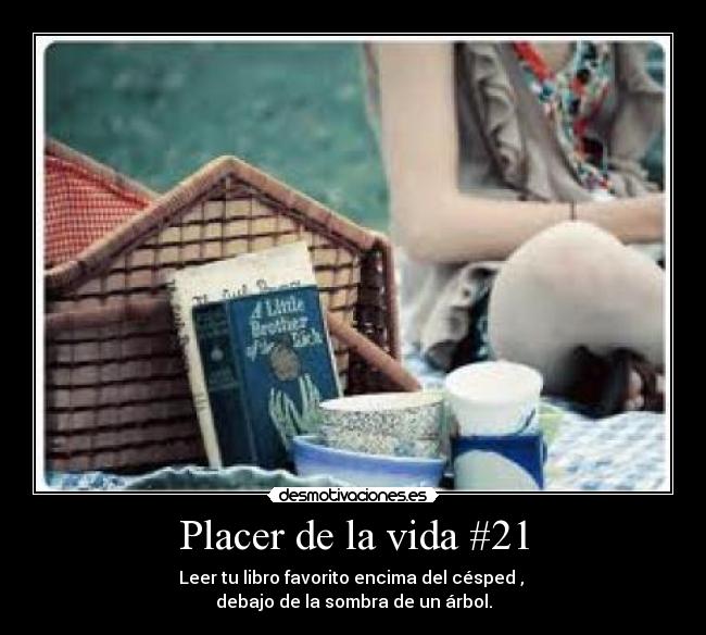 Placer de la vida #21 - Leer tu libro favorito encima del césped ,
debajo de la sombra de un árbol.