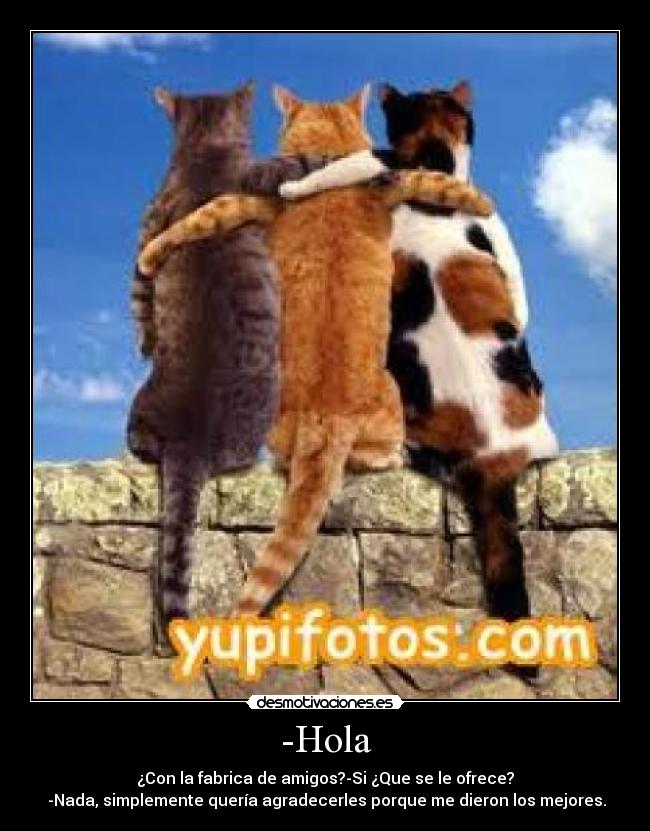 -Hola - ¿Con la fabrica de amigos?-Si ¿Que se le ofrece?
-Nada, simplemente quería agradecerles porque me dieron los mejores.