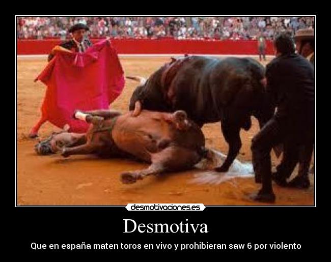 Desmotiva - Que en españa maten toros en vivo y prohibieran saw 6 por violento
