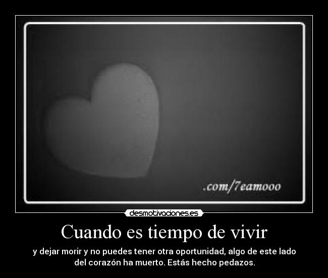 Cuando es tiempo de vivir - y dejar morir y no puedes tener otra oportunidad, algo de este lado
del corazón ha muerto. Estás hecho pedazos.