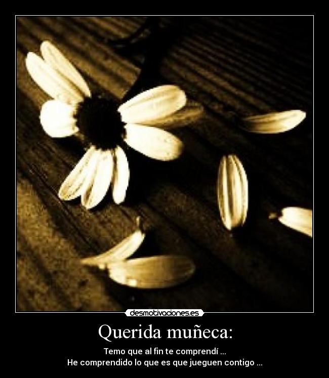 Querida muñeca: - Temo que al fin te comprendí ...
He comprendido lo que es que jueguen contigo ...