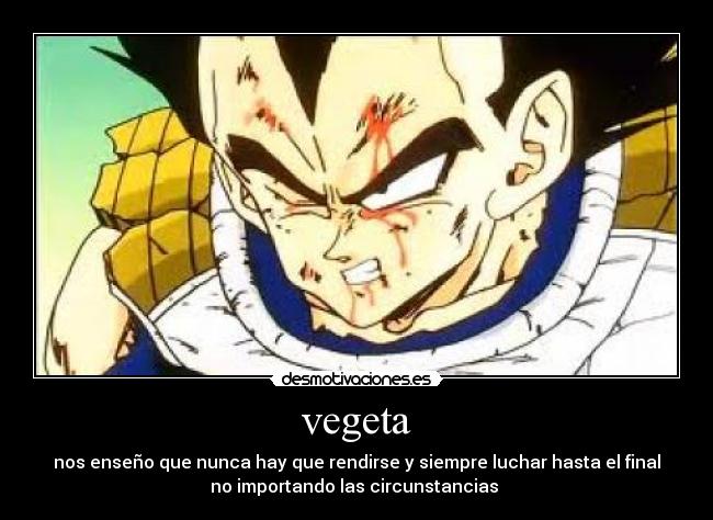 vegeta - nos enseño que nunca hay que rendirse y siempre luchar hasta el final
no importando las circunstancias