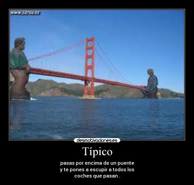 Típico - pasas por encima de un puente
y te pones a escupir a todos los
coches que pasan .