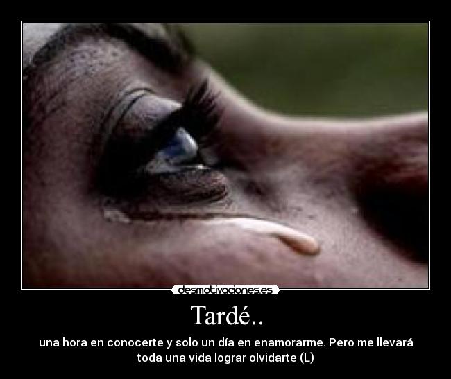 Tardé.. - una hora en conocerte y solo un día en enamorarme. Pero me llevará
toda una vida lograr olvidarte (L)