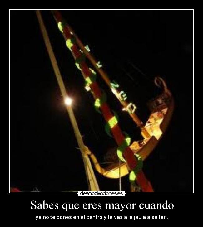 Sabes que eres mayor cuando - ya no te pones en el centro y te vas a la jaula a saltar .