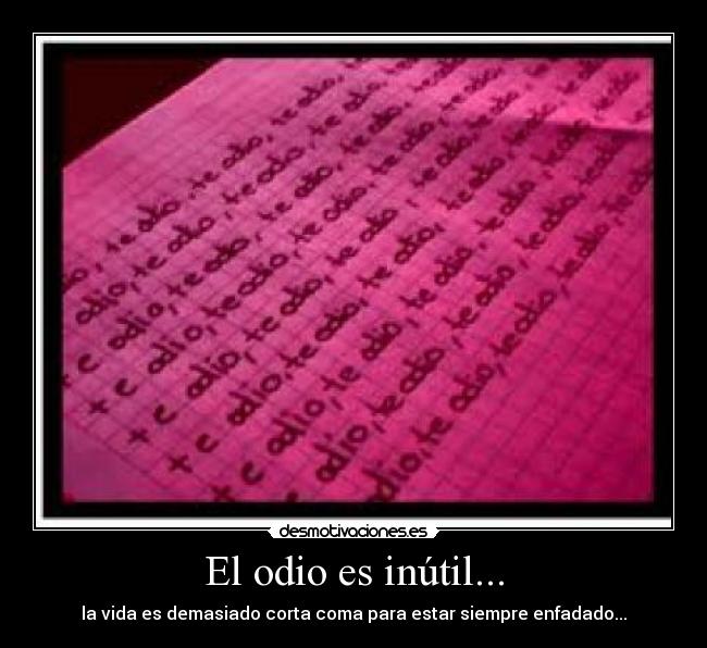 El odio es inútil... - la vida es demasiado corta coma para estar siempre enfadado...