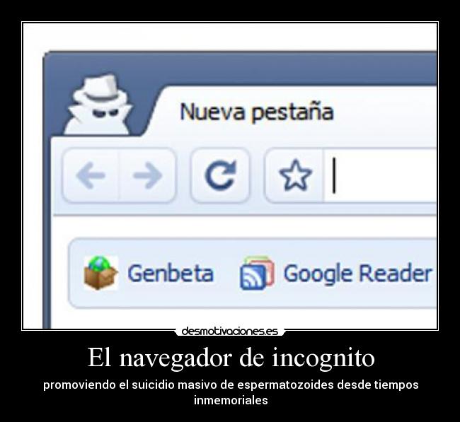 El navegador de incognito - promoviendo el suicidio masivo de espermatozoides desde tiempos inmemoriales