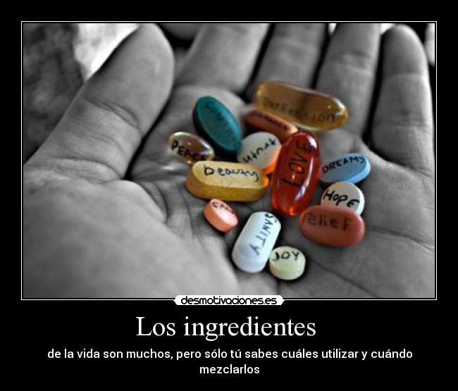 Los ingredientes - de la vida son muchos, pero sólo tú sabes cuáles utilizar y cuándo mezclarlos
