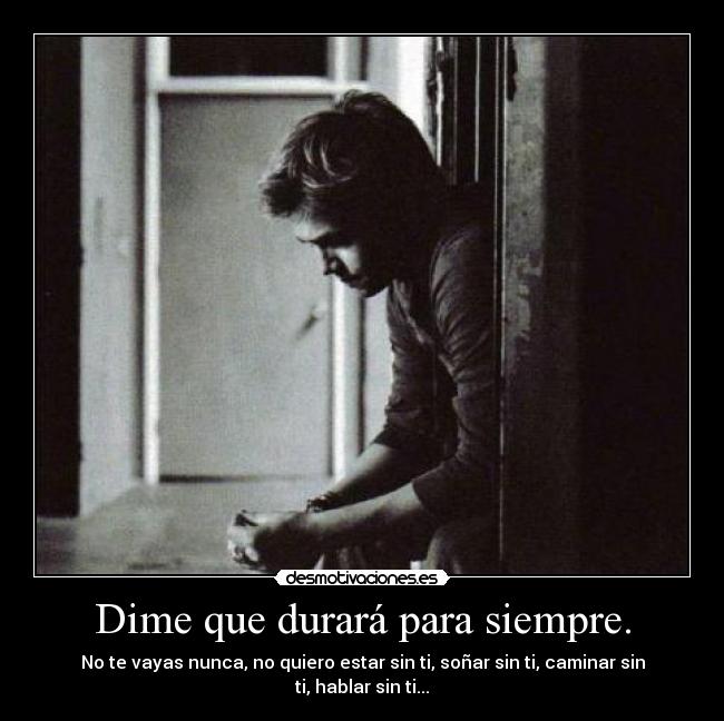 Dime que durará para siempre. - No te vayas nunca, no quiero estar sin ti, soñar sin ti, caminar sin ti, hablar sin ti...