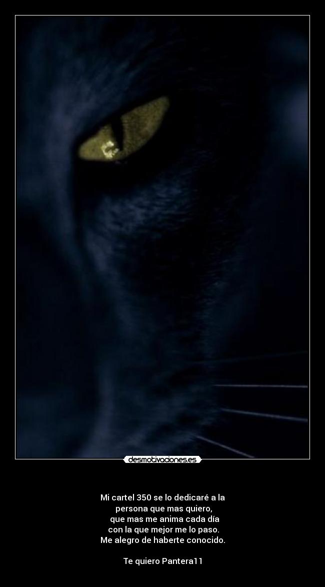 - Mi cartel 350 se lo dedicaré a la
persona que mas quiero,
que mas me anima cada día
con la que mejor me lo paso.
Me alegro de haberte conocido.
Te quiero Pantera11